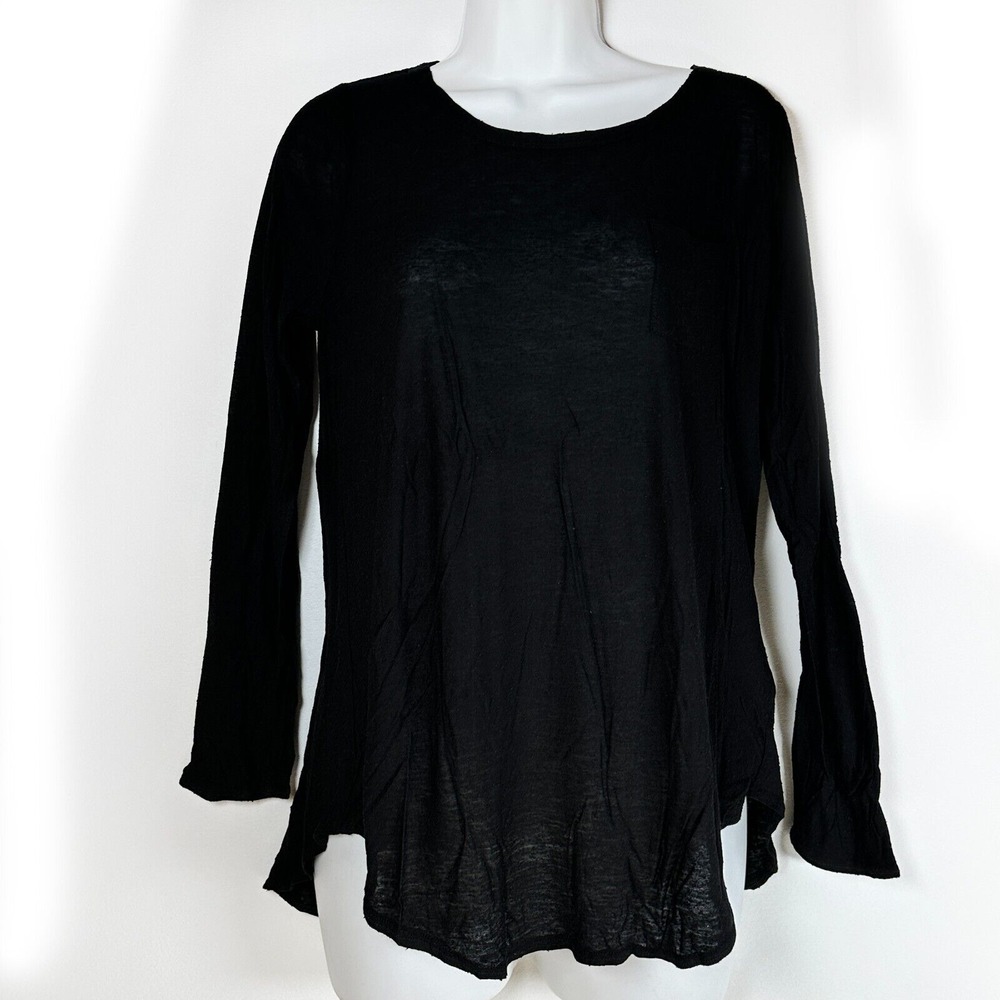 NWT - Chaser  Long Sleeve Tee Open Back M Shirt Women's  Crew Neck  Pocket Black